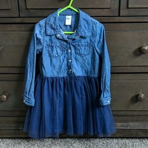 Toddler denim dress with navy tulle skirt